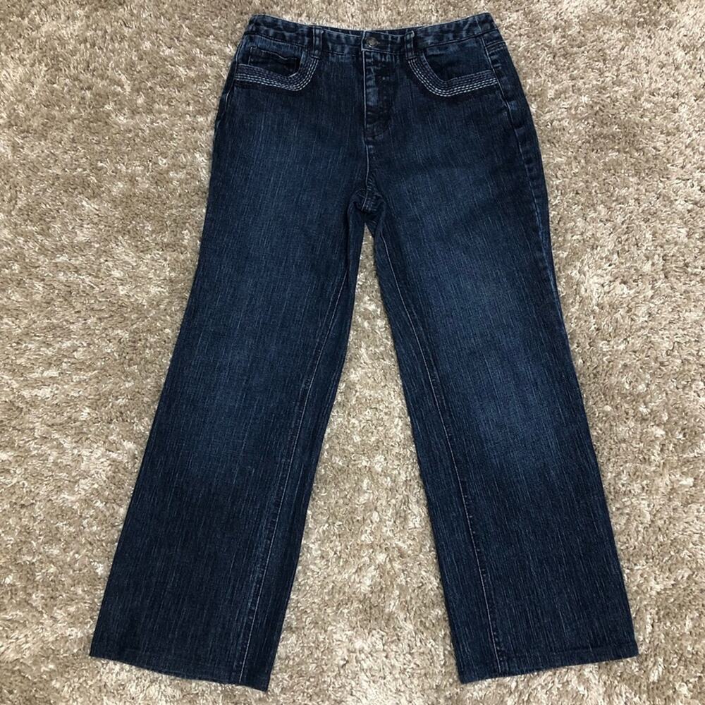 Talbots Stretch Wide Leg Embroidered Jeans Size 8